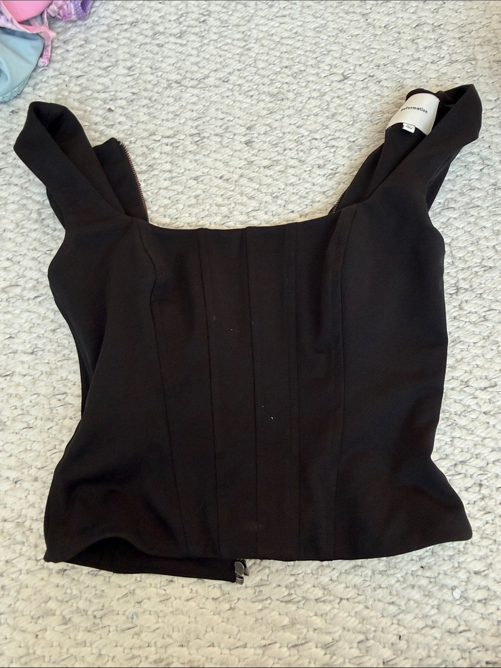 Reformation Black Square-Neck Corset Crop Top